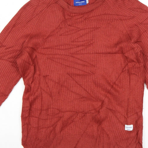Jack & Jones Mens Red Knit Crew Neck Pullover Jumper M