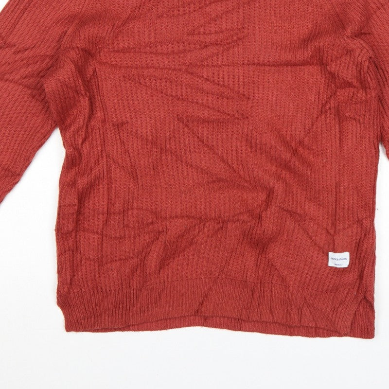 Jack & Jones Mens Red Knit Crew Neck Pullover Jumper M