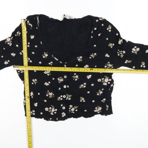 Miss Selfridge Women’s Black Floral Cropped Long Sleeve Cotton Blouse UK 10
