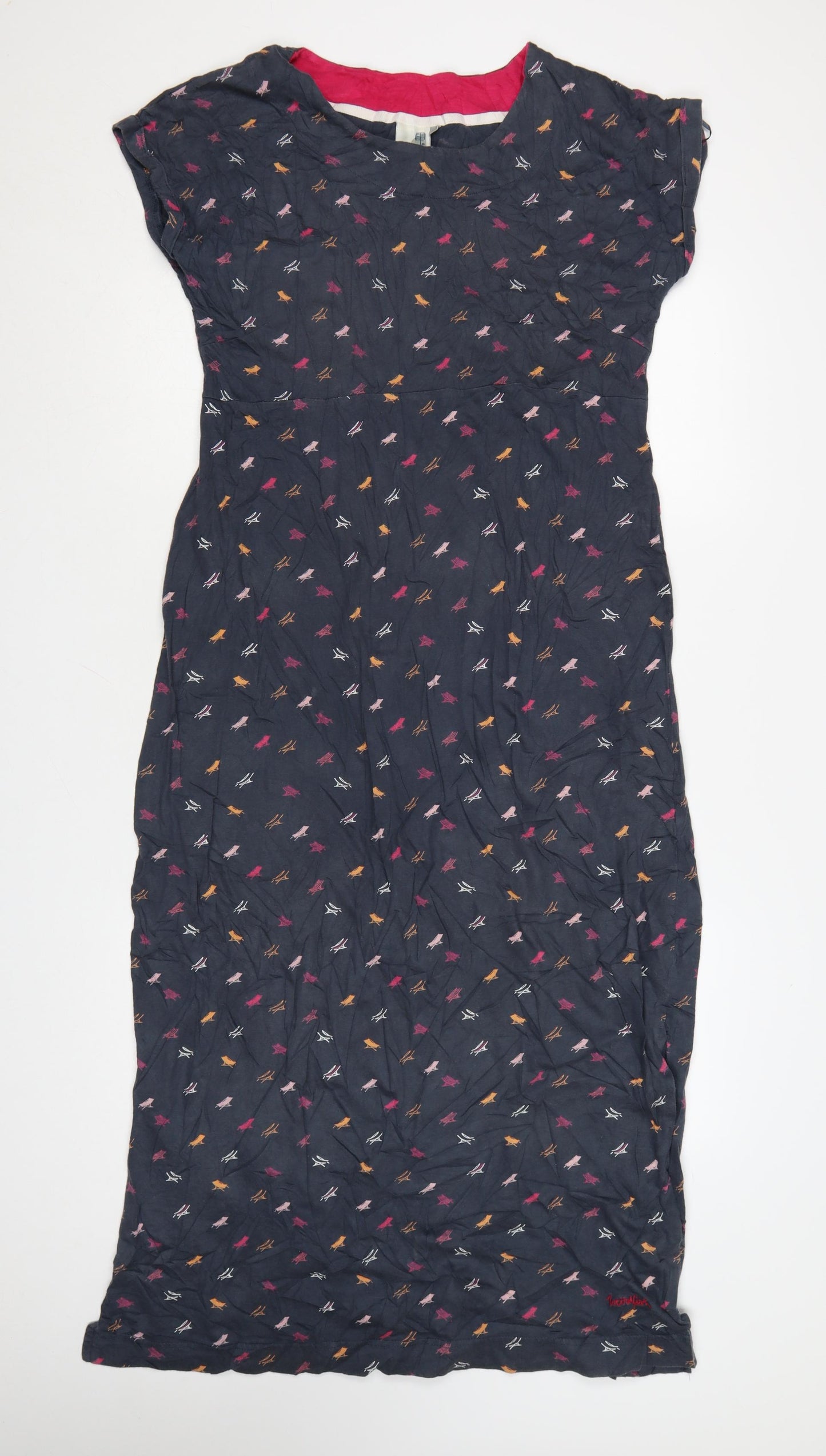 Weird Fish Women Blue Animal Print Cotton Midi Shift Dress Size 14