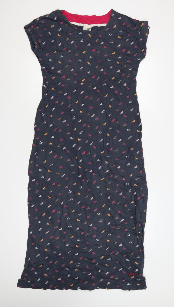 Weird Fish Women Blue Animal Print Cotton Midi Shift Dress Size 14