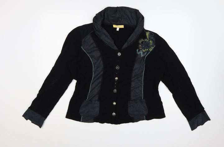 Biba Women's Black Cowl Neck Embroidered Tunic Blouse Size 20