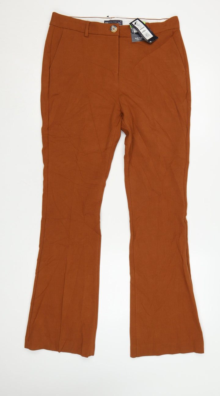 Marks and Spencer Women’s Brown Slim Flared Trousers Size 12 Long