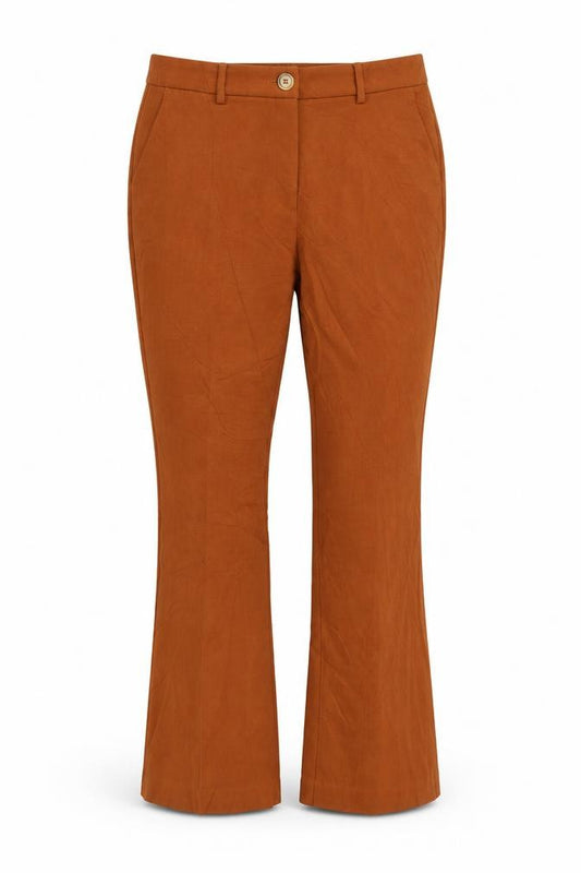 Front view of Marks & Spencer Women’s Brown Slim Flared Trousers, size UK 12, Long