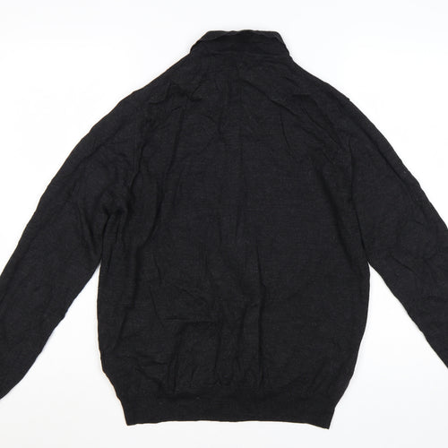 Marks and Spencer Men's Black Wool Blend Collared Henley Jumper L