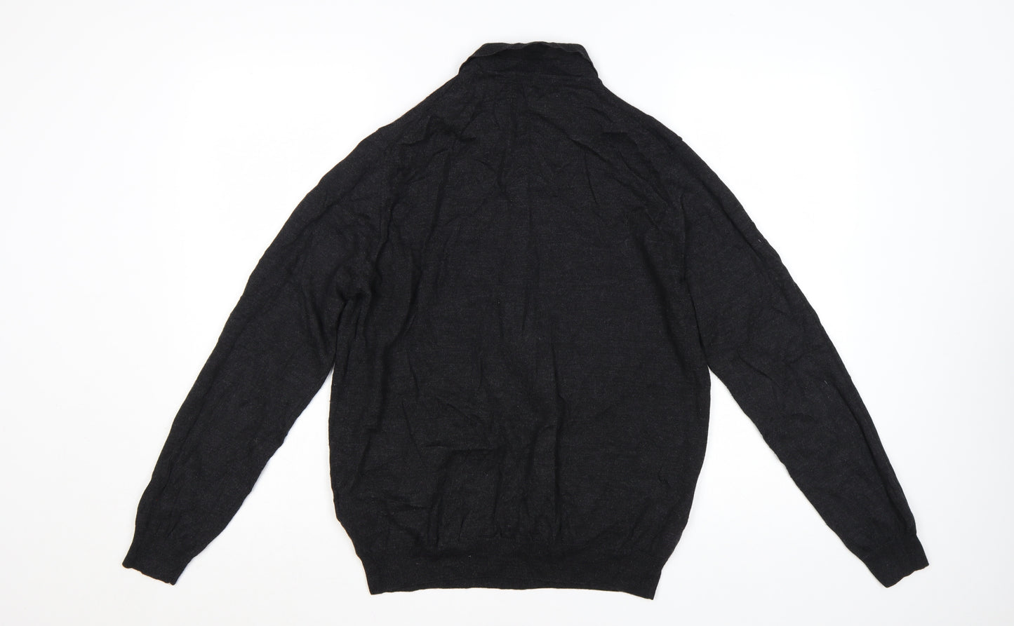 Marks and Spencer Men's Black Wool Blend Collared Henley Jumper L