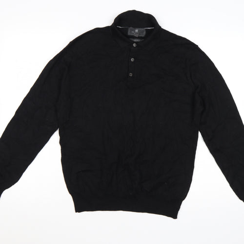 Marks and Spencer Men’s Black L Henley Collared Wool Blend Jumper