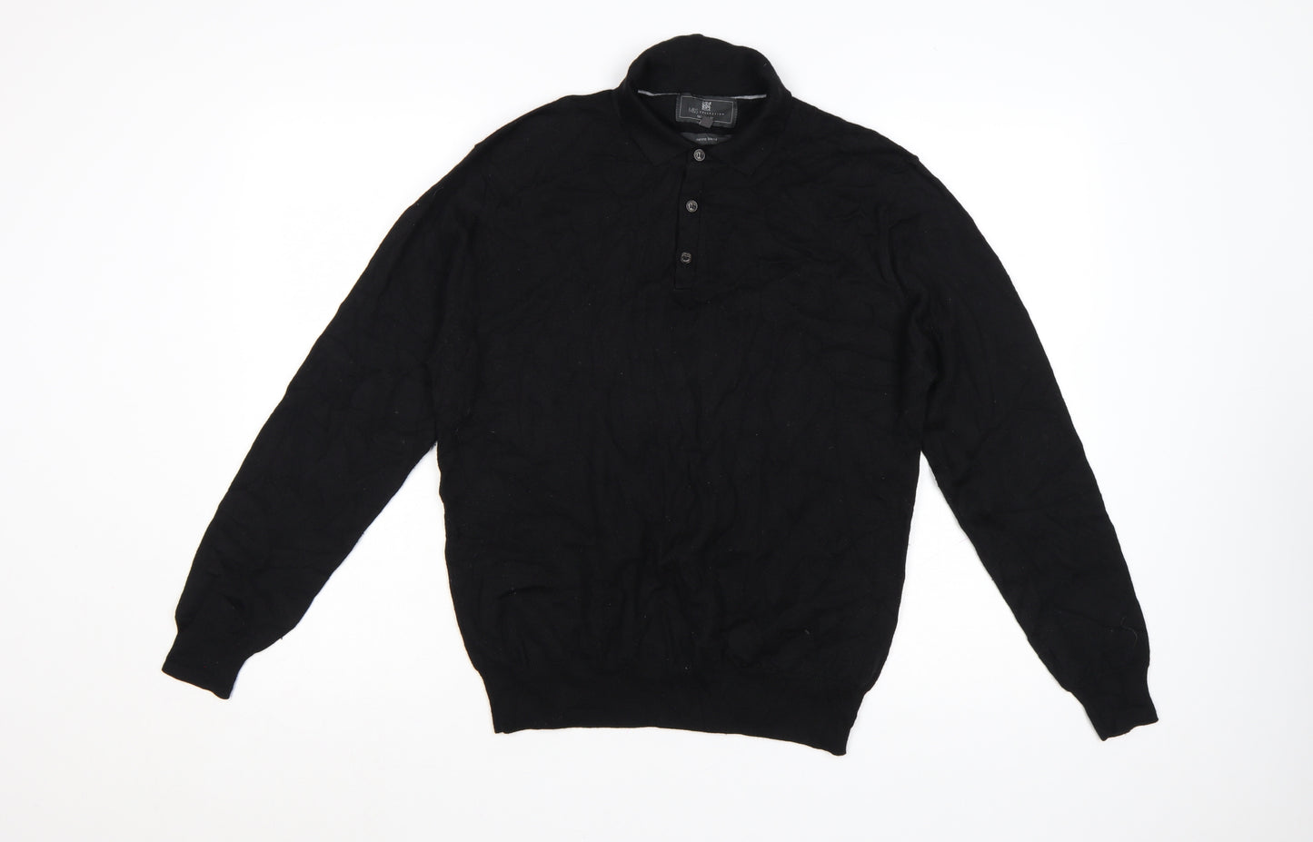 Marks and Spencer Men’s Black L Henley Collared Wool Blend Jumper