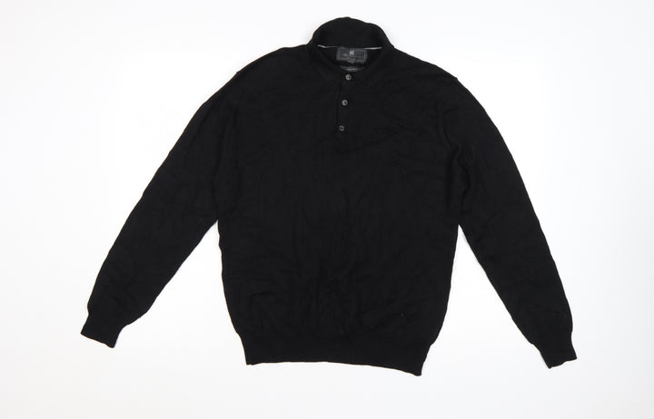 Marks and Spencer Men’s Black L Henley Collared Wool Blend Jumper