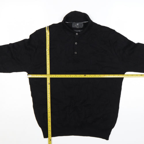 Marks and Spencer Men’s Black L Henley Collared Wool Blend Jumper