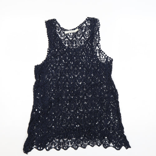 Solitaire Women's Blue Crochet Lace Sleeveless Camisole Top Size L