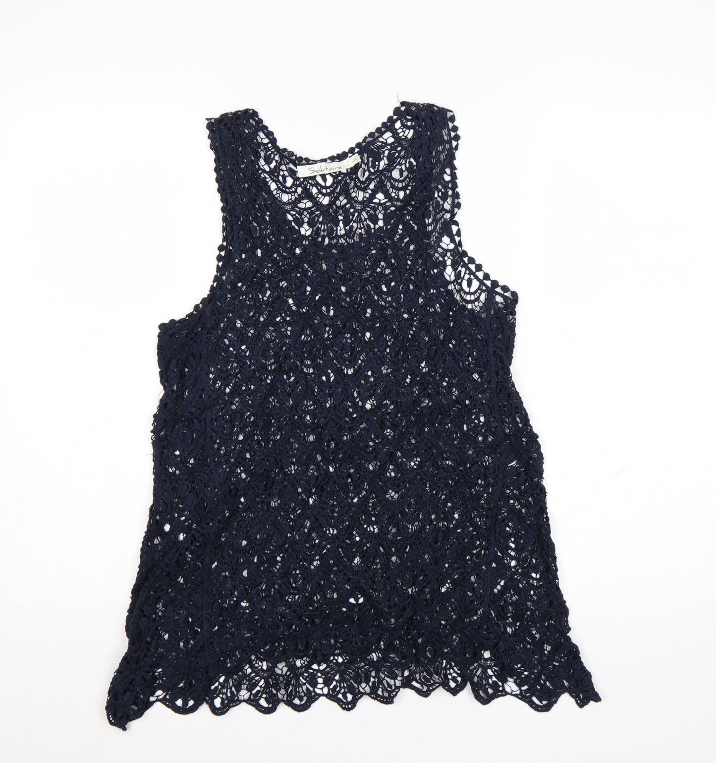 Solitaire Women's Blue Crochet Lace Sleeveless Camisole Top Size L
