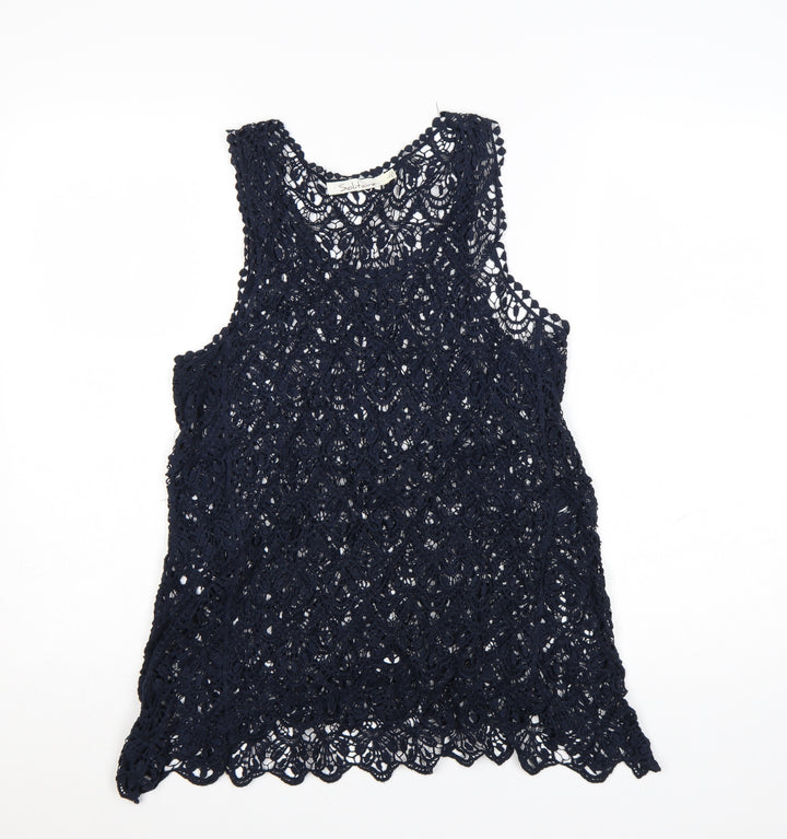 Solitaire Women's Blue Crochet Lace Sleeveless Camisole Top Size L