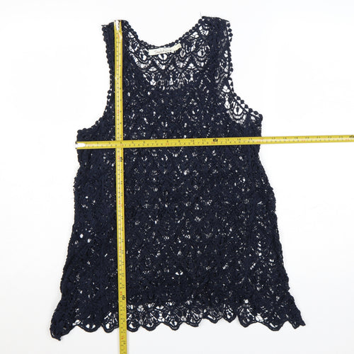 Solitaire Women's Blue Crochet Lace Sleeveless Camisole Top Size L