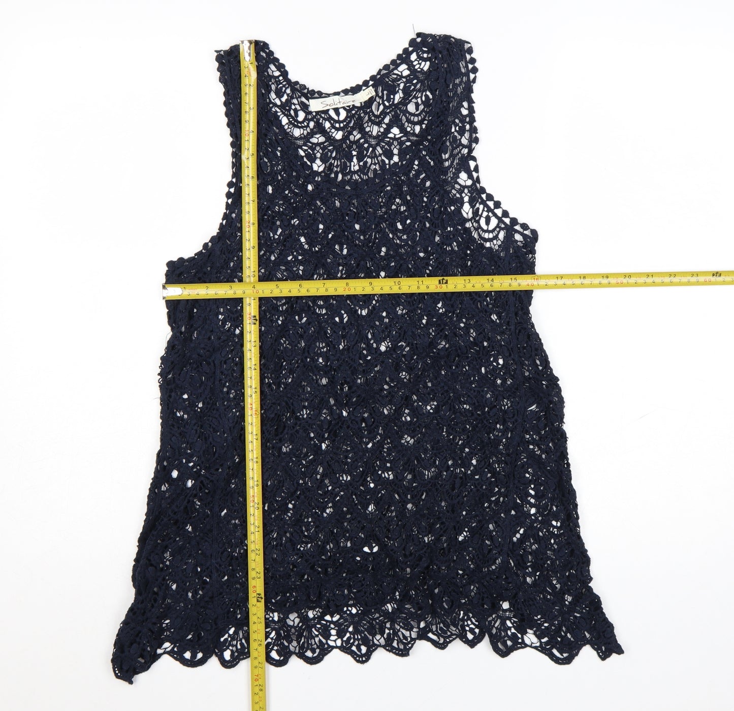 Solitaire Women's Blue Crochet Lace Sleeveless Camisole Top Size L