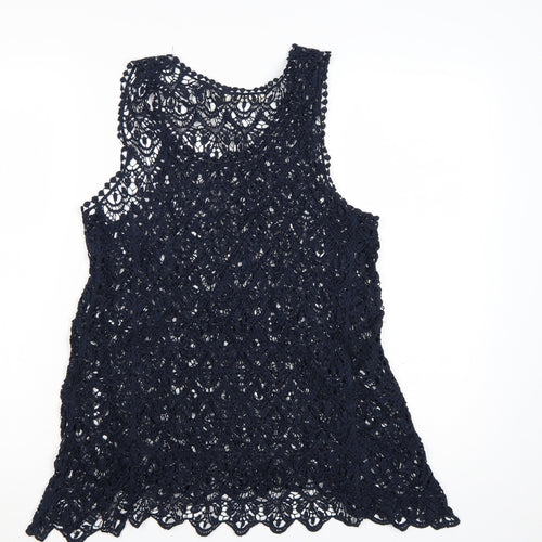 Solitaire Women's Blue Crochet Lace Sleeveless Camisole Top Size L