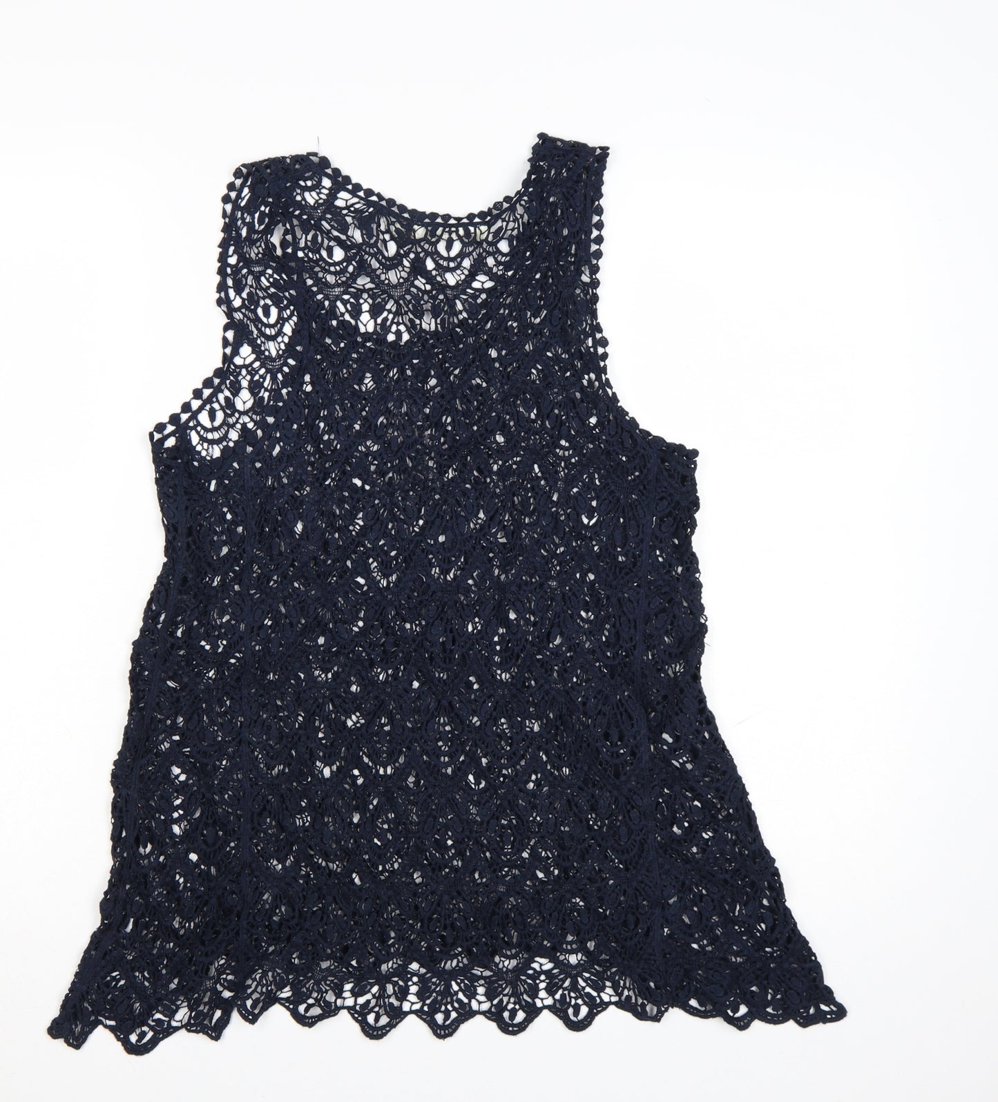 Solitaire Women's Blue Crochet Lace Sleeveless Camisole Top Size L