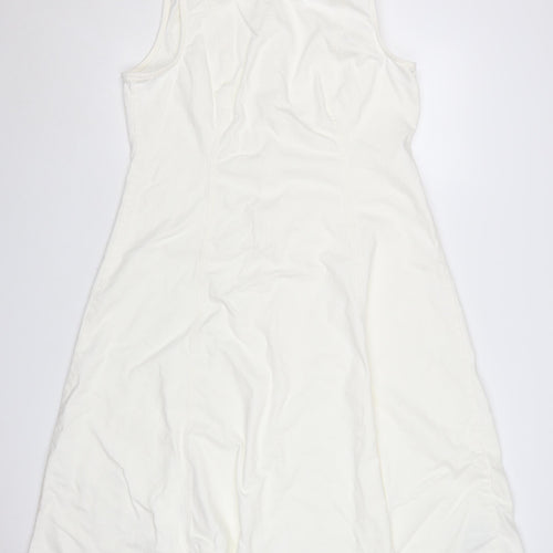 Marks and Spencer Women White Cotton A-Line Sleeveless Petite Dress Size 16