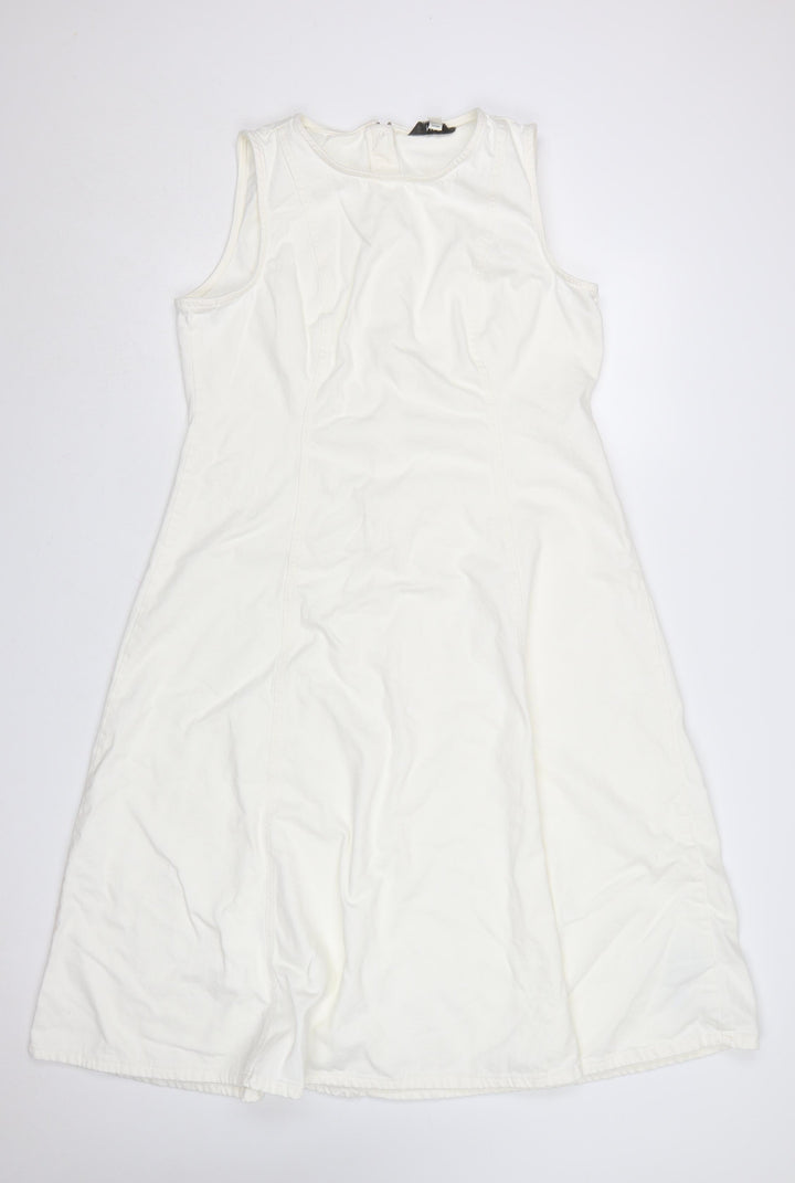 Marks and Spencer Women White Cotton A-Line Sleeveless Petite Dress Size 16