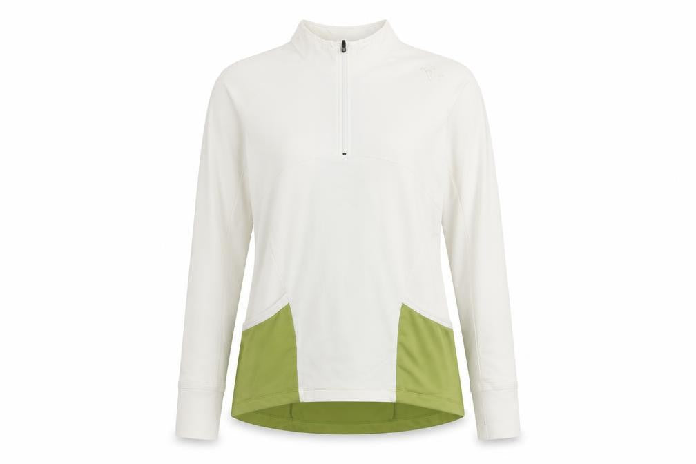 Front view of ZCA Women’s Ivory & Green 1/2 Zip Pullover Hoodie XL Polyamide Blend