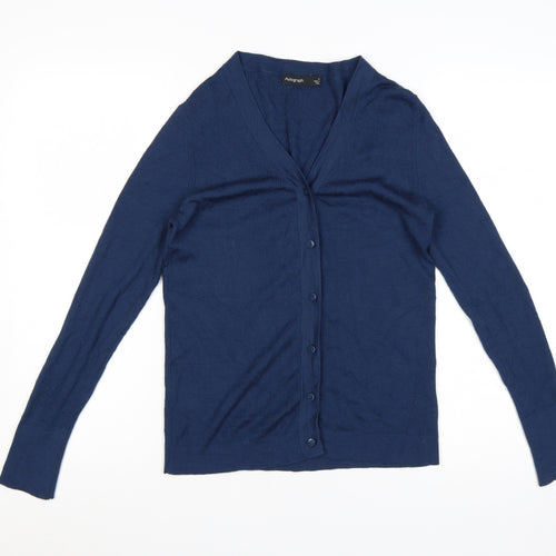 Marks and Spencer Women Blue 14 V-Neck Merino Wool Cardigan