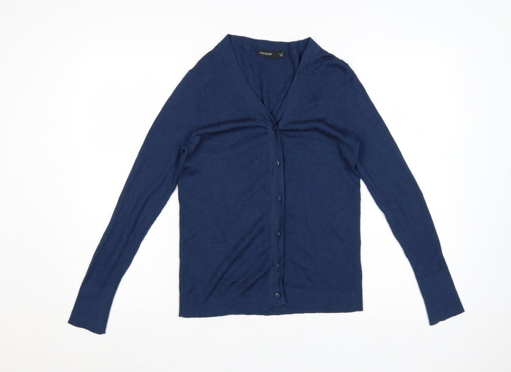 Marks and Spencer Women Blue 14 V-Neck Merino Wool Cardigan