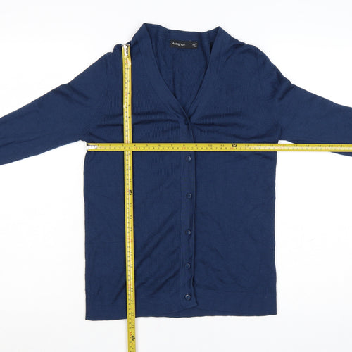 Marks and Spencer Women Blue 14 V-Neck Merino Wool Cardigan