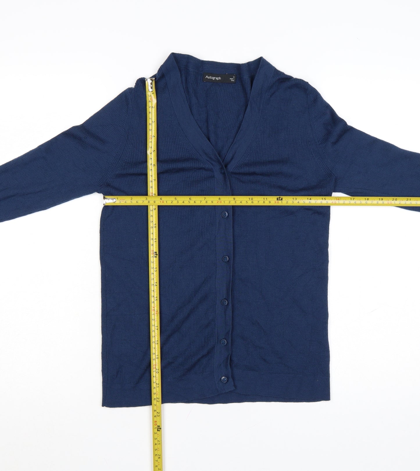 Marks and Spencer Women Blue 14 V-Neck Merino Wool Cardigan