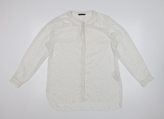 Marks and Spencer Women Ivory Long Sleeve Polka Dot Blouse UK 14