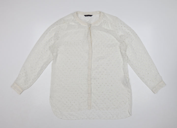 Marks and Spencer Women Ivory Long Sleeve Polka Dot Blouse UK 14