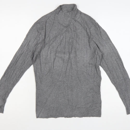 Marks and Spencer Women's Grey Roll Neck Ribbed Knit Jumper Size 12