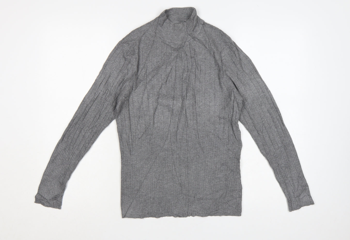 Marks and Spencer Women's Grey Roll Neck Ribbed Knit Jumper Size 12