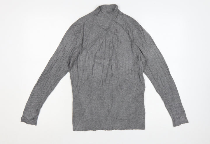 Marks and Spencer Women's Grey Roll Neck Ribbed Knit Jumper Size 12