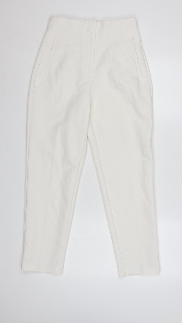 Zara Women Ivory High Rise Tapered Trousers Size S