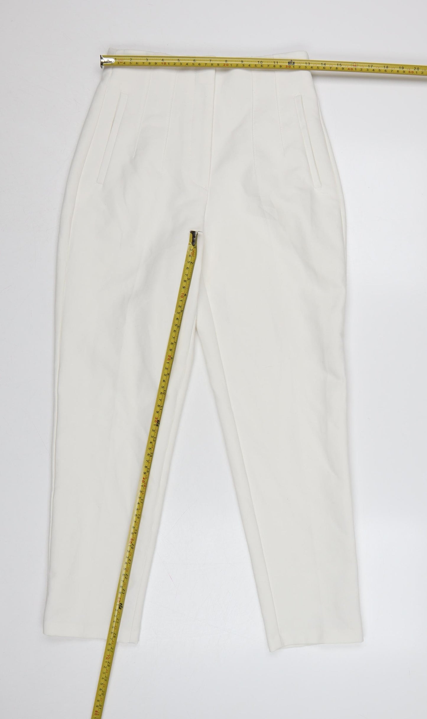 Zara Women Ivory High Rise Tapered Trousers Size S