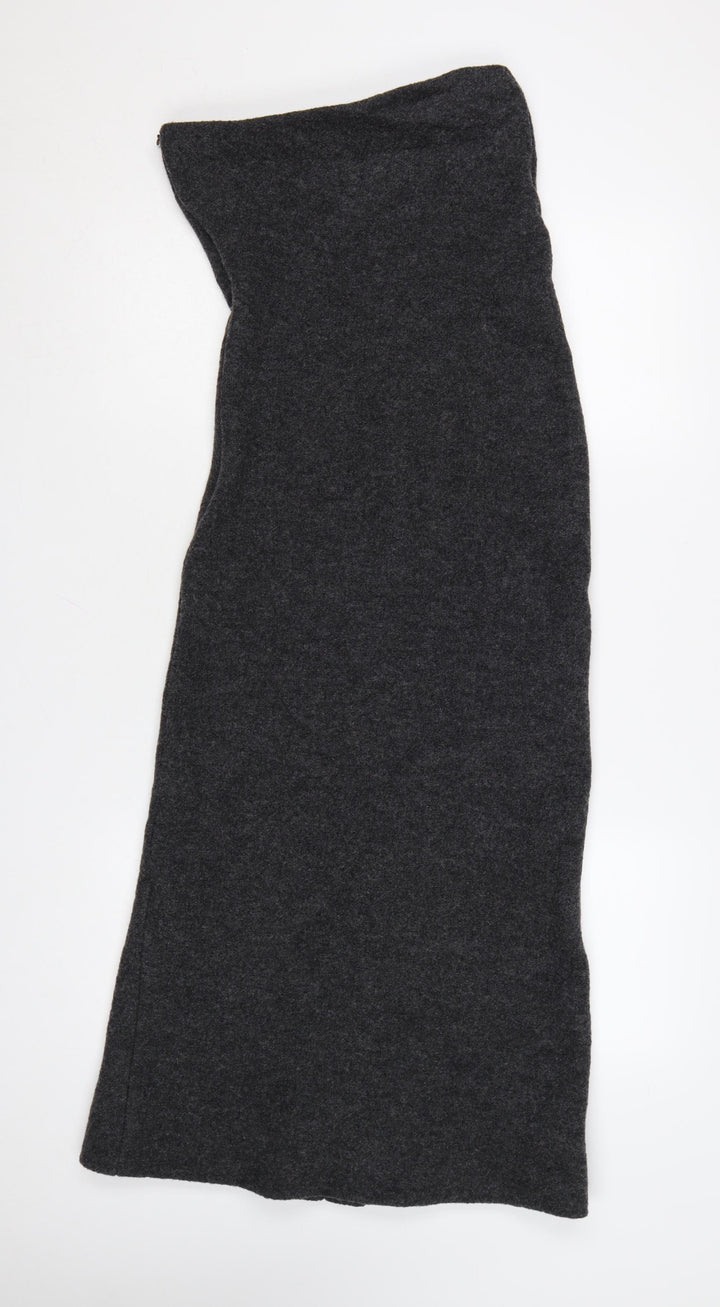 Zara Women Grey Wool Blend Midi Sheath Dress XS Autumn Winter