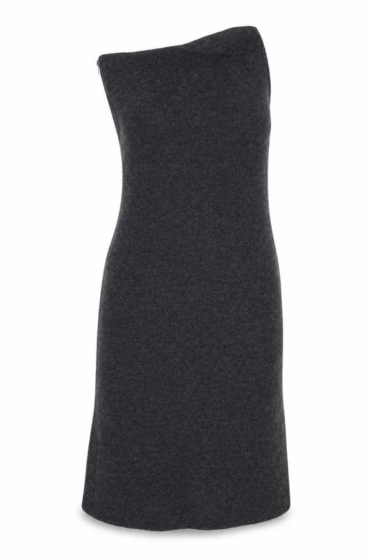 Front view of Zara Women Grey Wool Blend Midi Sheath Dress XS Autumn Winter