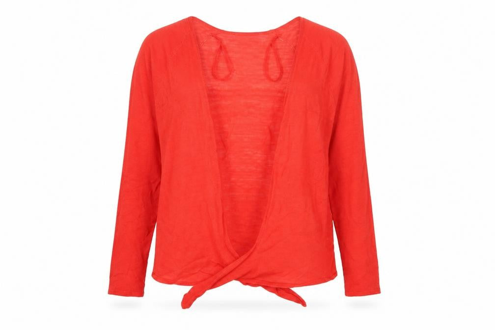 Front view of Monsoon Women Red Linen Blend Lightweight Open Cardigan M