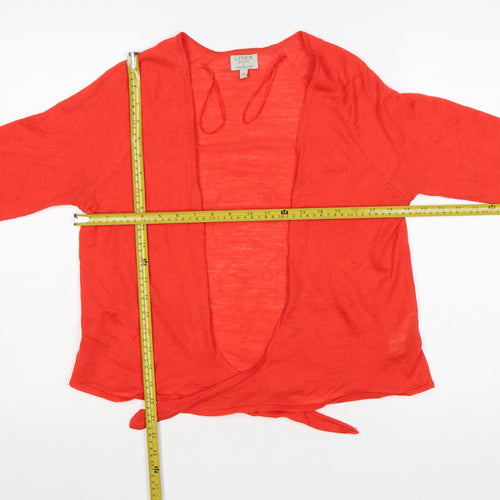 Monsoon Women Red Linen Blend Lightweight Open Cardigan M