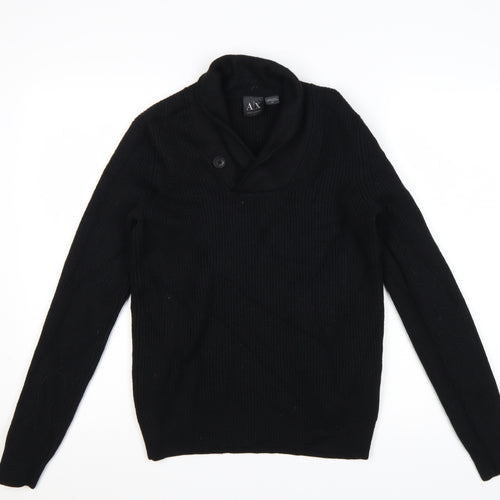 Armani Exchange Men's Black Merino Wool V-Neck Pullover Jumper Size S