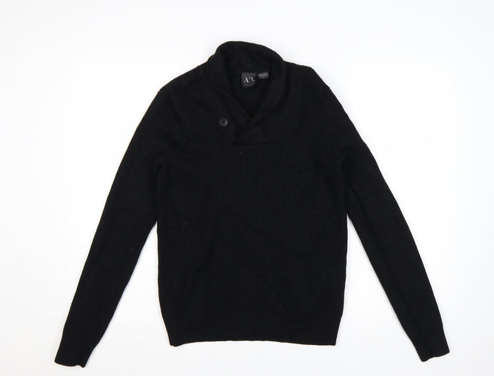 Armani Exchange Men's Black Merino Wool V-Neck Pullover Jumper Size S