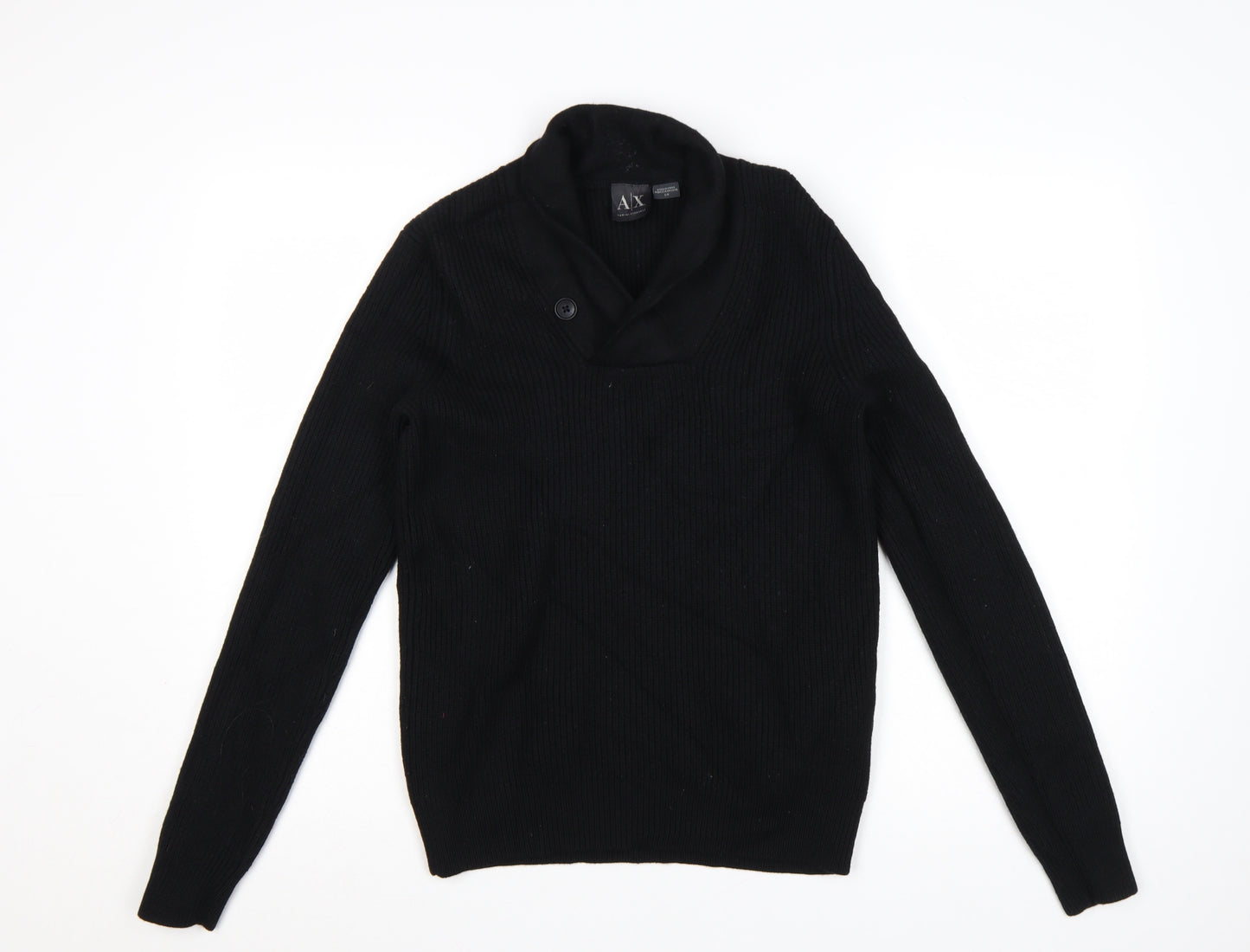 Armani Exchange Men's Black Merino Wool V-Neck Pullover Jumper Size S