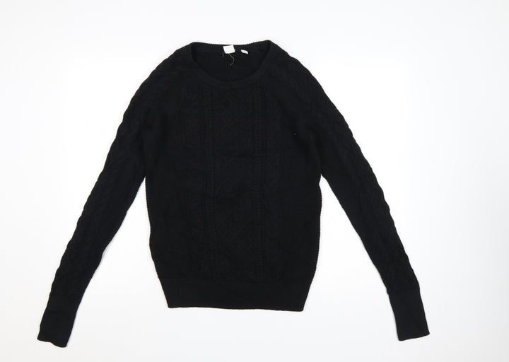 GAP Womens Black Cable Knit Cotton Jumper Size S Crew Neck