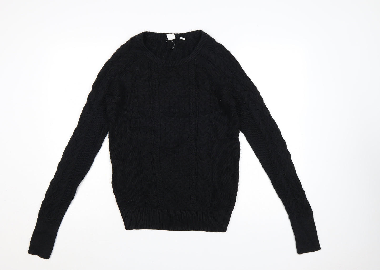 GAP Womens Black Cable Knit Cotton Jumper Size S Crew Neck