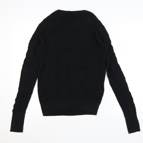 GAP Womens Black Cable Knit Cotton Jumper Size S Crew Neck