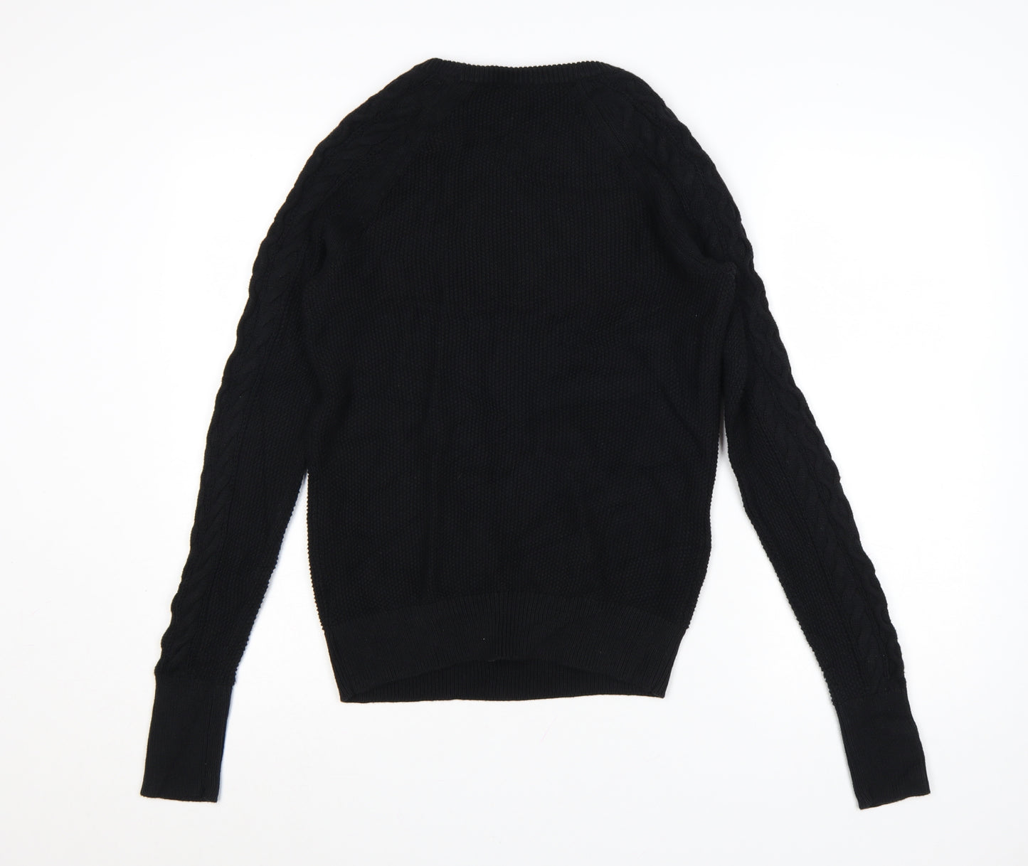 GAP Womens Black Cable Knit Cotton Jumper Size S Crew Neck