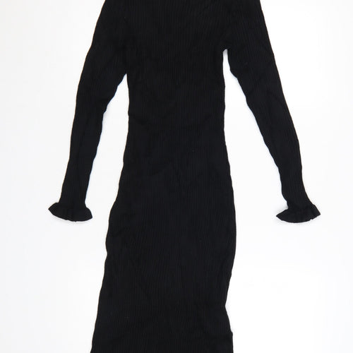 John Lewis ANYDAY Women’s Black Knit Long Sleeve Bodycon Midi Dress S