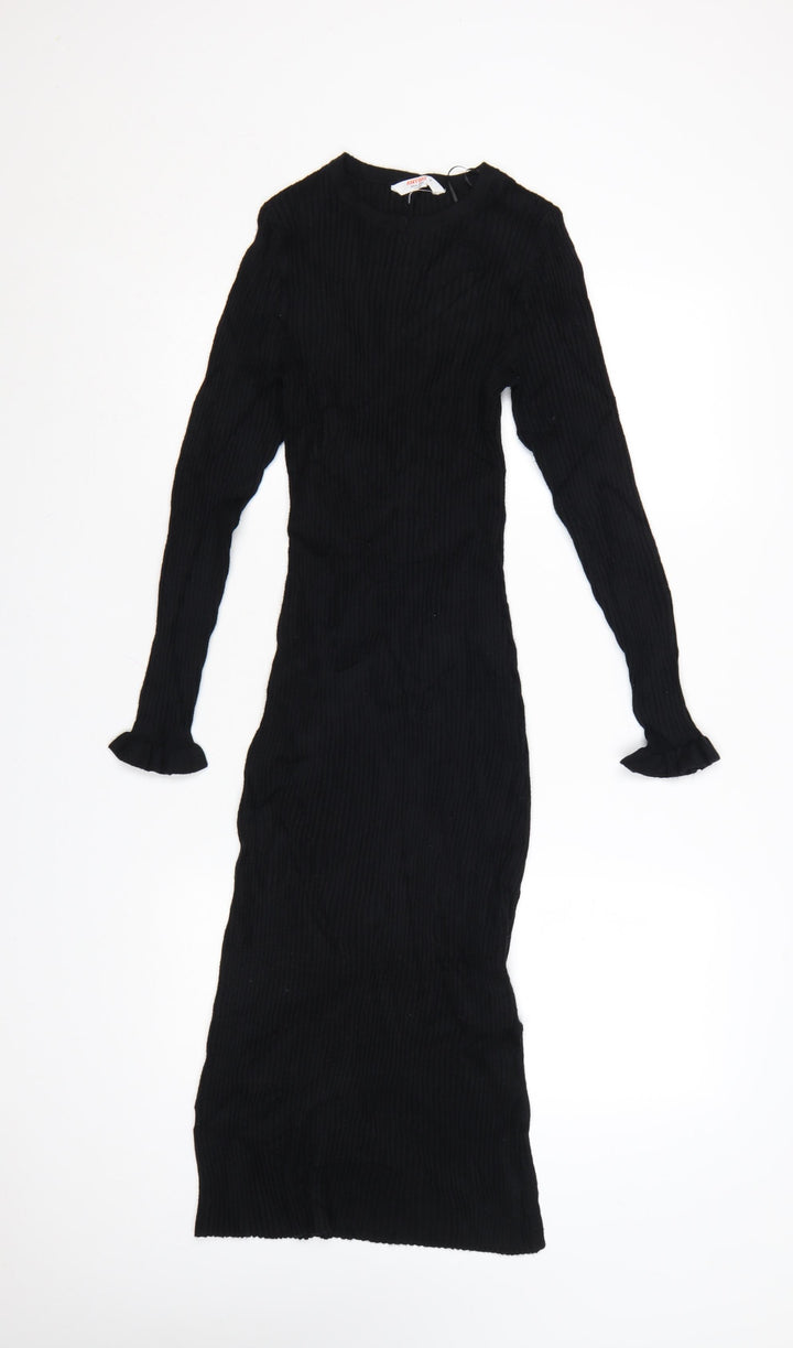 John Lewis ANYDAY Women’s Black Knit Long Sleeve Bodycon Midi Dress S