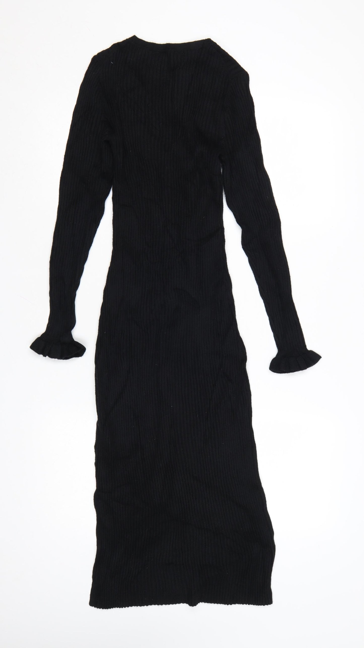 John Lewis ANYDAY Women’s Black Knit Long Sleeve Bodycon Midi Dress S
