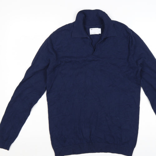 ASOS DESIGN Men’s Blue Cotton Collared Pullover Jumper Size S